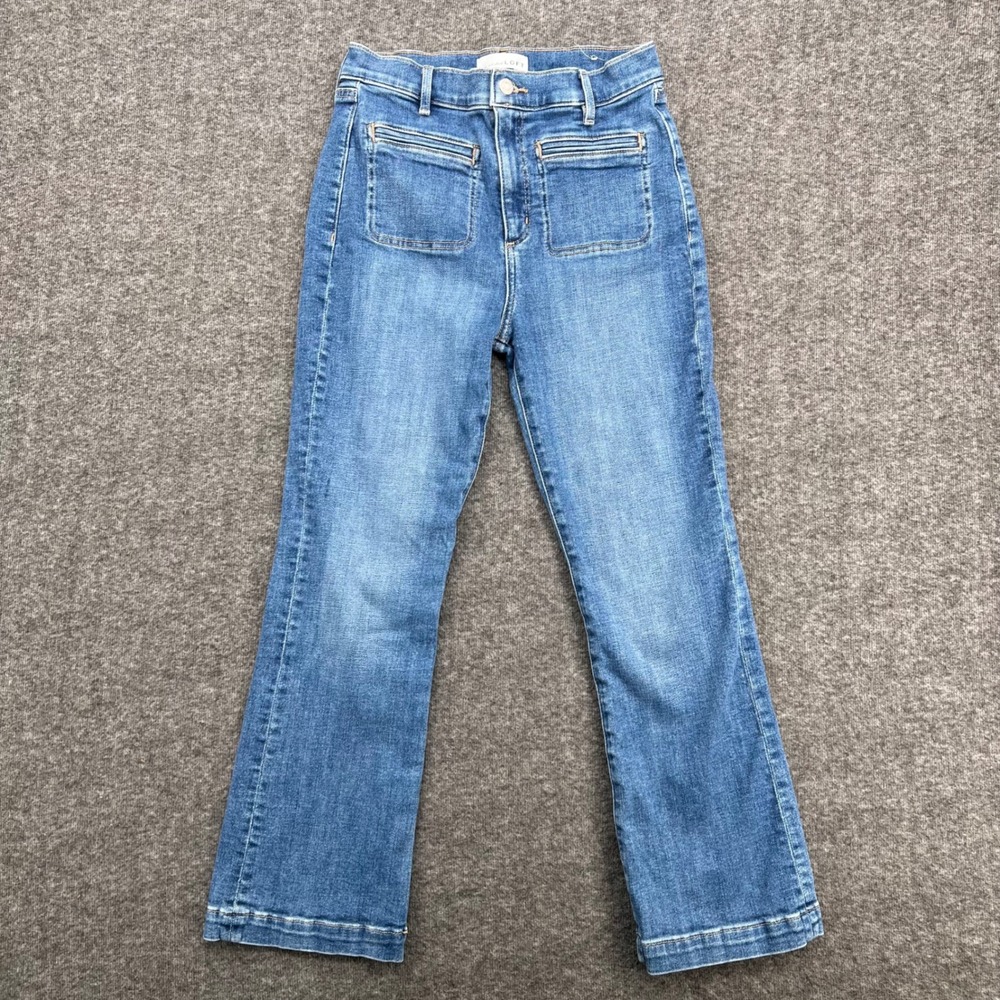 Loft The Kick Crop Jeans Womens 28/6 Medium Wash Blue Patch Pocket High Rise - Picture 2 of 14